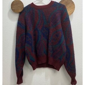 Vintage Baggy Shag Lord Jeff Pullover Sweater Art Deco Pink Purple Mohair Wool M